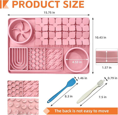 Lick Mat for Dogs Cats Includes Brush and Scraper, Snuffle Mat Silicone Anti-chocking Pet Dish, Non-Slip Dog Licking Bowl Interactive Entertainment Puzzle Toy Pink