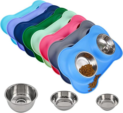 Dog Bowls 2 Stainless Steel Bowl for Pet Water and Food Feeder with Non Spill Skid Resistant Silicone Mat for Pets Puppy Small Medium Cats Dogs