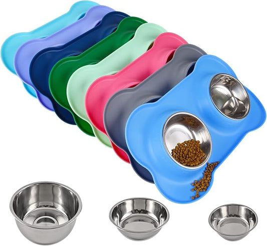 Dog Bowls 2 Stainless Steel Bowl for Pet Water and Food Feeder with Non Spill Skid Resistant Silicone Mat for Pets Puppy Small Medium Cats Dogs