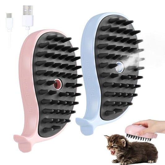 2Pack 3-in-1 Self-Cleaning Grooming Brush for Cat Shedding and Hair Removal (Pink, Blue)