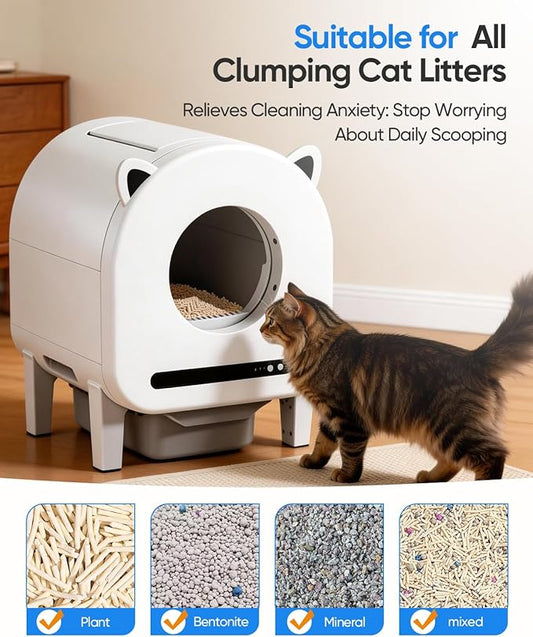 Automatic Cat Litter Box, Self Cleaning Litter Box 68L Large Capacity for Multiple Cats, App Control with Dual Safety Sensors, Anti-Pinch & Odor Control, Washable Liner & 2 Rolls Trash Bags