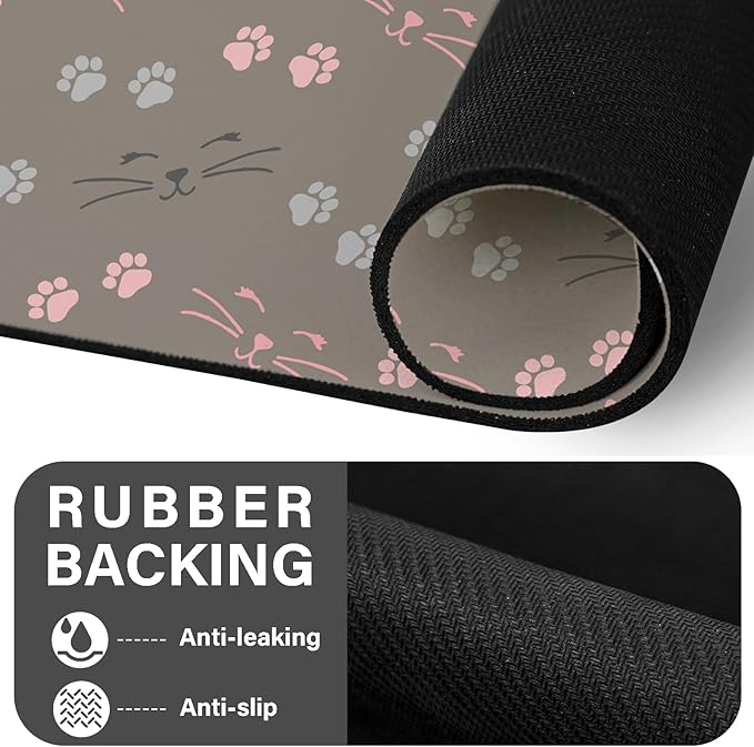 Patterned Cat & Dog Bowl Mat for Food and Water, 12"×20" Quick Dry Absorbent Pet Feeding Mat, Eco-Friendly Dog Placemat