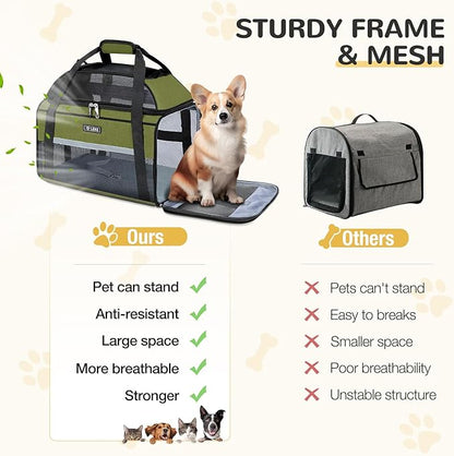Lekereise Top-Expandable Pet Carrier 17x11x9.5 Inch Alaska Hawaiian Airline Approved Soft Sided Underseat to 12lbs Travel Carriers for Small Dogs and Cats with Locking Safety Zippers Anti-Scratch Mesh