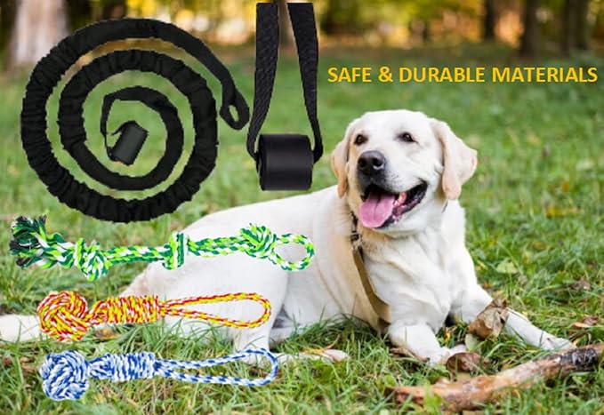 5PCS Spring Pole Dog Rope Toys, Dog Interactive Tether Tug of War Toy, Indoor Outdoor Bungee Hanging Toys, Dogs Tree Interactive Tether Pull & Tug of War Toy, Exercise Toy with Chew Rope for Dogs