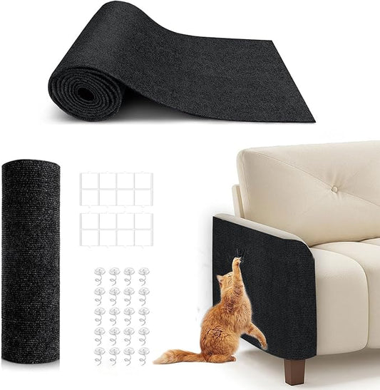 78.7"X15.8" Cat Scratching Mat, Self-Adhesive Cats Carpet, DIY Scratch Furniture Protector for Couch, Sofa, Wall & Doors, Durable Cat Scratch Guards Couch Cats Scratcher from Claw (Black)