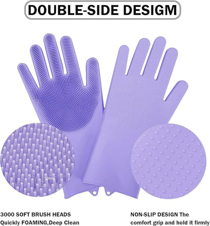 Pet Grooming Gloves, bite-Resistant pet Bathing Gloves with Non-Slip Particles, Suitable for Wet and Dry use, for All Ages. Ideal as a Grooming Brush Glove for Dogs and Cats. Purple 1 Pak.