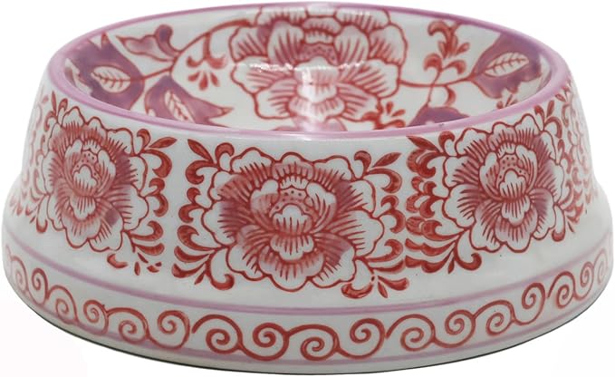 Ceramic Dog Bowl Purple & White Cat Pet Bowls for Small Breeds - 5.7" Wide x 2.8" Tall - 1.5 Cup Food and Water Puppy Dish for Dogs Pet Feeding, Microwave and Dishwasher Safe