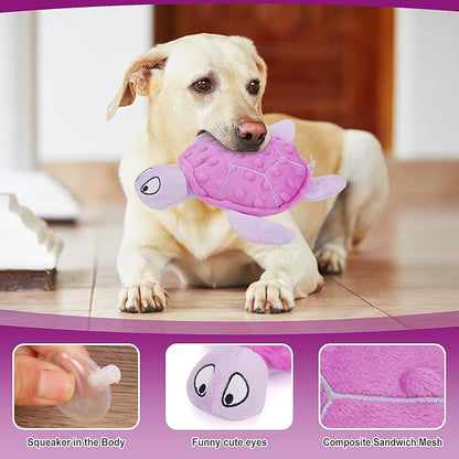Squeaky Sea Turtle Plush Dog Toy - Durable, No Stuffing, Interactive Chew Toy for Small Dogs - Relieve Anxiety, Teething, and Keep Them Busy for Puppy(Purple)