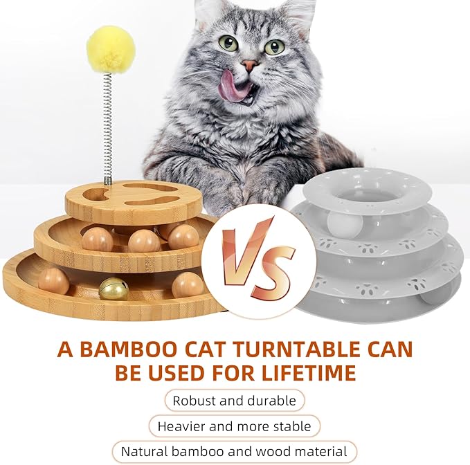 Cat Ball Track Toy with Puzzle Top, 3-Level Tower with 9 Removable Balls, Interactive Toy for Kitten Mental & Physical Exercise