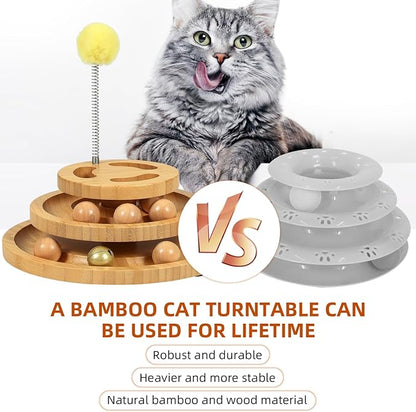 Cat Ball Track Toy with Puzzle Top, 3-Level Tower with 9 Removable Balls, Interactive Toy for Kitten Mental & Physical Exercise