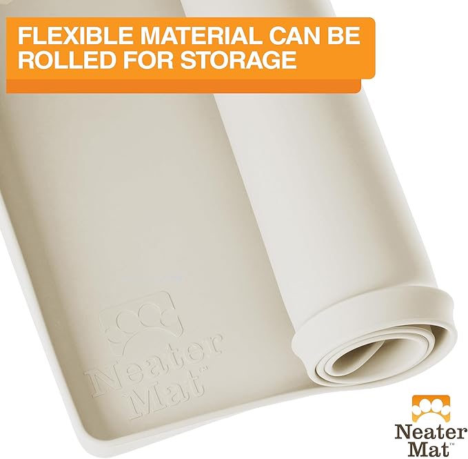 Neater Pet Brands Neater Mat Pet Mats for Food and Water, Cat & Dog Bowl Mat Waterproof Silicone, Feeding Tray, Dog Food Mats for Floors, Placemat w/Raised Edge for Under Bowls, 32" x 24", Cream