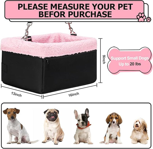 Dog Car Seat for Small Pets Under 20lbs, Booster Seat with Metal Frame, Double-Layer Oxford Fabric, Safety Leash for Dogs and Cats
