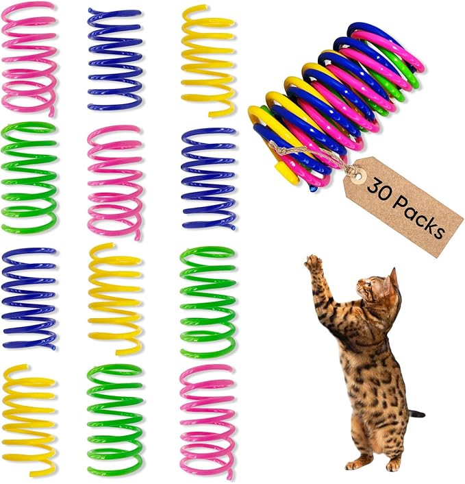 AGYM Cat Toys for Indoor Cats, 30 Pack Interactive Cat Spring Toys, Durable Colorful Plastic Spiral Springs for Kitten Hunt, Swat and Bite, Bulk Cat Toys