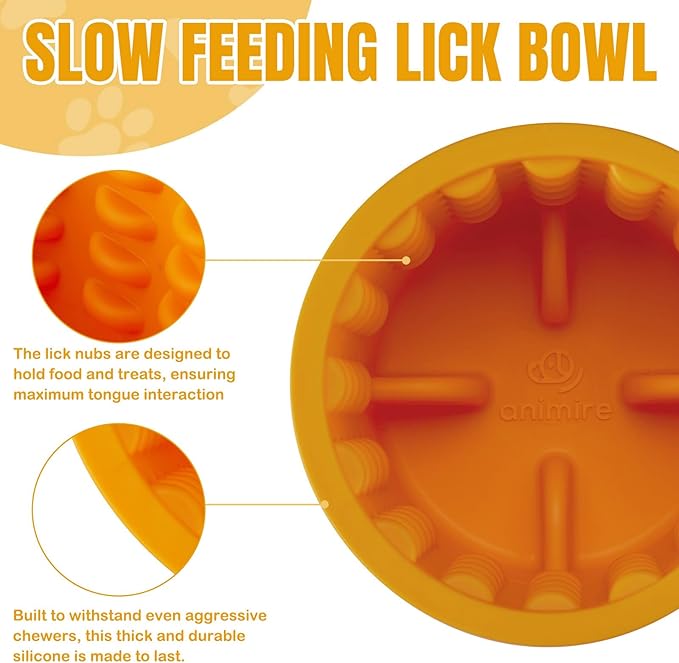 Dog Lick Bowl, Anxiety Relief Dog Licking Mat Freezer Treat Dispenser, Non-Slip Anti-Choking Silicone Slow Feeder Lick Bowl for Small Medium & Large Breed Dogs, BPA Free(Orange,M-L)