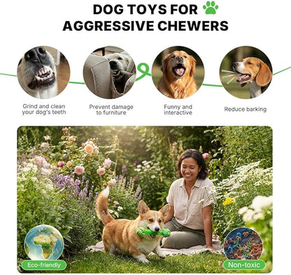 Bone Dog Chew Toy with Rope Ball - Tough Dog Toys with Textured Body for Teeth Cleaning, Dental Chew Toy for Small, Medium and Large Dogs, Green