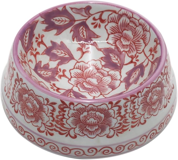 Ceramic Dog Bowl Purple & White Cat Pet Bowls for Small Breeds - 5.7" Wide x 2.8" Tall - 1.5 Cup Food and Water Puppy Dish for Dogs Pet Feeding, Microwave and Dishwasher Safe