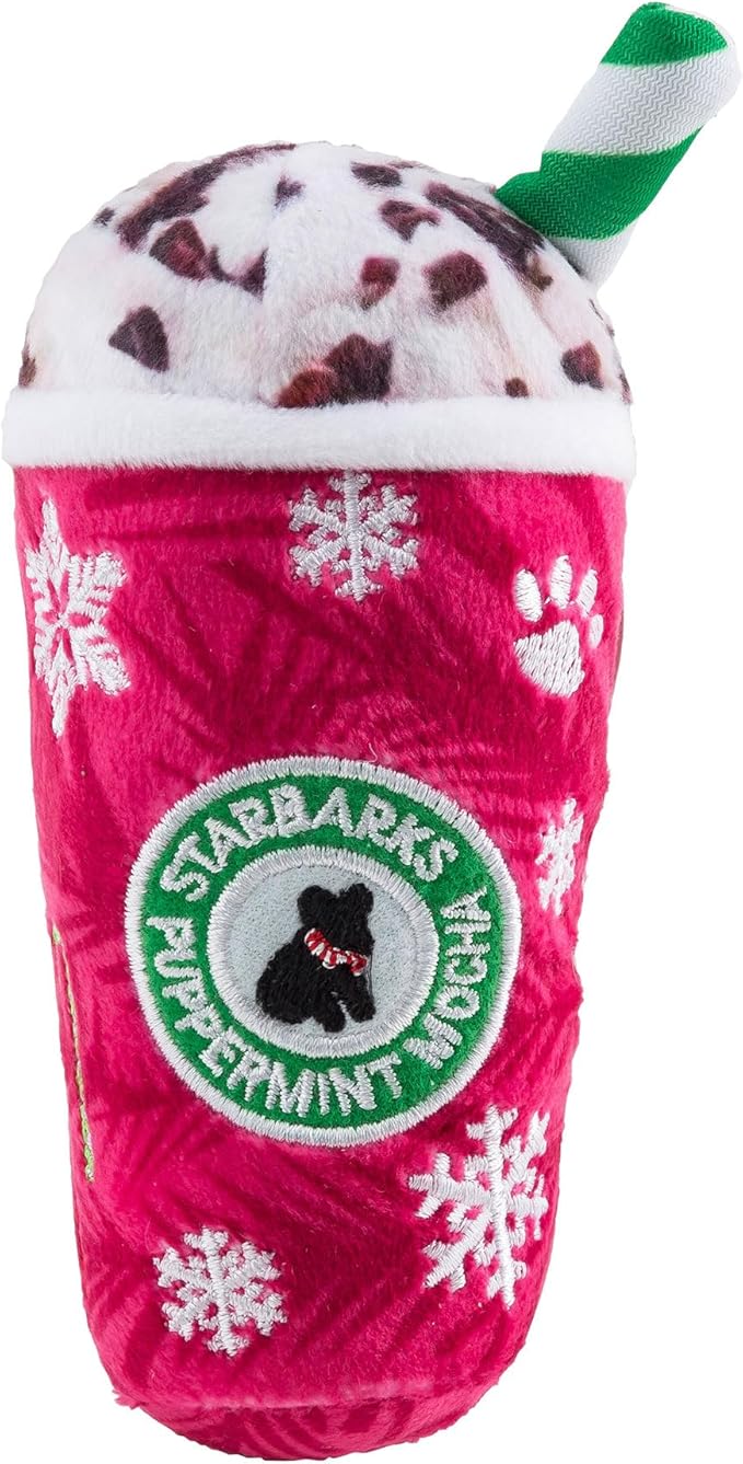 Haute Diggity Dog Starbarks Puppermint Mocha, Plush Holiday Christmas Dog Toys with Interactive Squeaker, Stimulating Pet Enrichment, Machine-Washable & Safe Materials for All Breeds, Mini Size Small