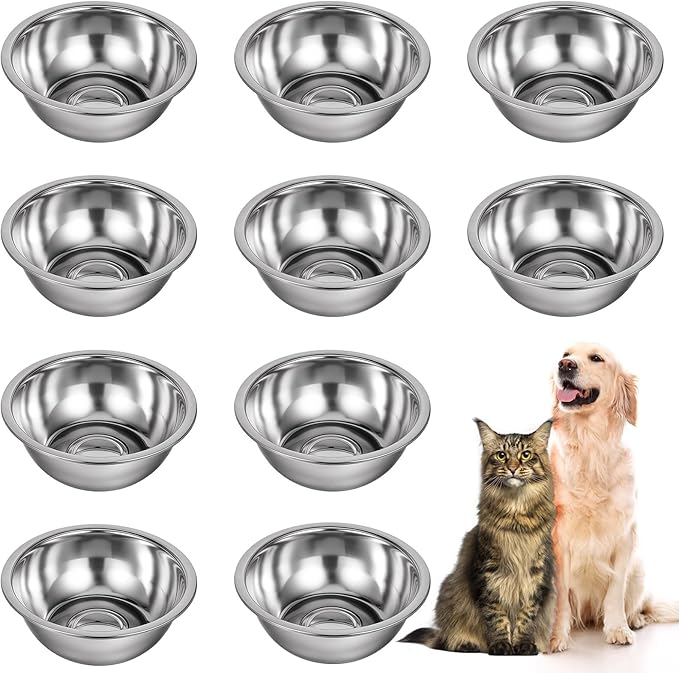 8" Stainless Steel Dog Bowls, 10 Pack 56oz 7 Cups Thickened Metal Dog Food Containers Replacement Pets Bowl Basic Food and Water Dish for Medium Large Dogs Cats