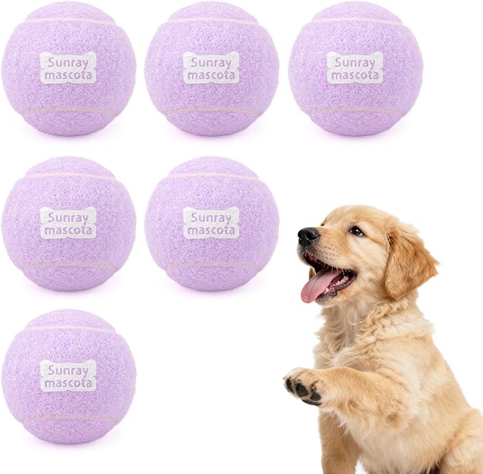 2.5" Dog Tennis Balls 6-Pack Silent Bounce, Tough Rubber Core, Durable Fetch & Training Toys for Indoor/Outdoor Play, for Small Medium Large Dogs (Light Purple, 6 Pack)