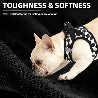 PUPTECK Adjustable Dog Harness Collar and Leash Set Step in No Pull Pet Harness for Small Medium Dogs Puppy and Cats Outdoor Walking Running, Checkered Black&White XS