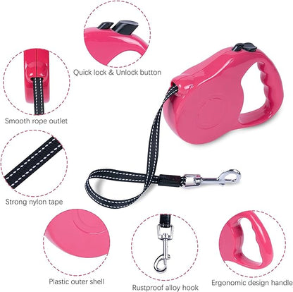Retractable Dog Leash 16ft, Tangle-Free Expandable Leash for Medium Dogs Up to 33lbs, Easy-Adjust Lock & Anti-Slip Handle for Safe Walks