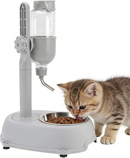 Pet Standing Water Dispenser, Multifunctional 2 in 1 Detachable Height Adjustable Small Pet Puppy Dog Kitten Bowl, Automatic Dog Water Dispenser for Puppy Dog Cat,Grey,11 x 7.7 x 15.4in