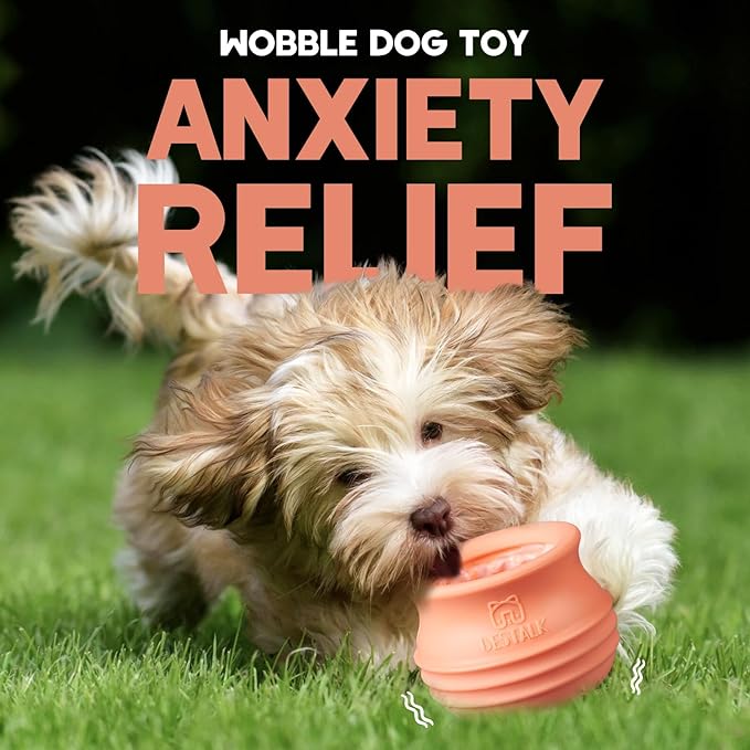Dog Enrichment Treat Toy, Long-Lasting Wobbly Interactive Freeze Lick Toys for Dogs, Stuffable Puzzle Feeder Toy for Boredom, Silicone Treat Dispensing Chew Toy (Pastel Orange,S)