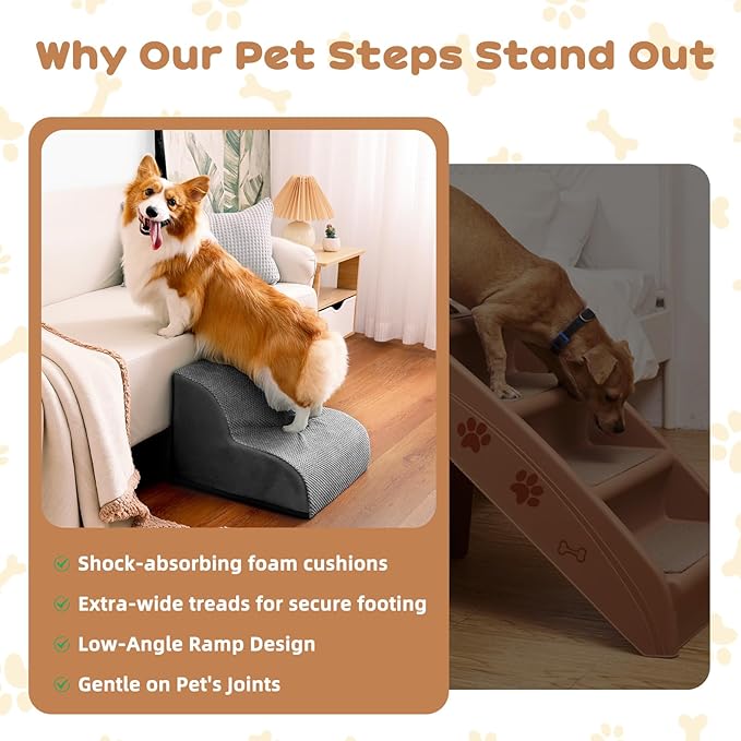 Makigued Dog Stairs for Small Dogs and Cats, 12" H 2 Steps Pet Steps Ramp for High Bed, Couch, Sofa, Waterproof Pet Stairs with Removable Washable Cover, Non-Slip Bottom, Dark Gray