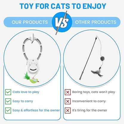 Interactive Cat Toys for Indoor Cats, Automatic Hanging Feather Cat Toy with Realistic Fluttering & Quiet Motor, USB Rechargeable Door Mounted Feather Wand for Bored Kittens & Adult Cats (White)