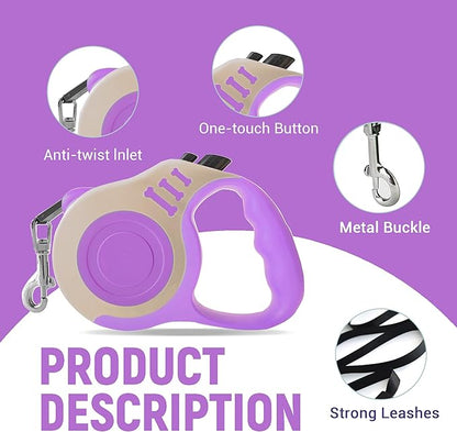 Retractable Dog Leash Automatic Telescopic Tractor Dog Tape, Pet Tape 10/16 FT Durable and Convenient, with Folding Bowl, Dispenser, Rubbish Bags, Suitable for Small and Medium Dogs