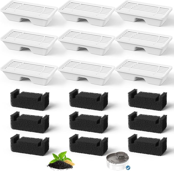 9 Pack Dog Water Fountain Filters for 170oz/5L Pet Water Dispenser Fountain Filters, Supersuki Multiple Filtration Dog Water Filter Replacement(9 Filters+ 9 Sponges)
