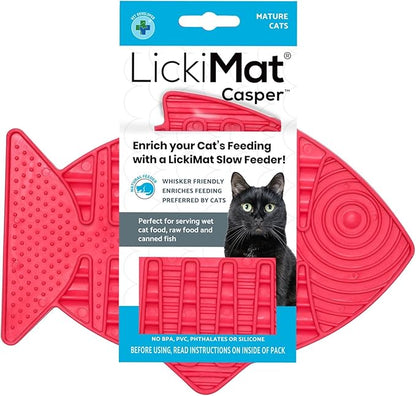 LickiMat Casper, Fish-Shaped Cat Slow Feeders Lick Mat, Boredom Anxiety Reducer; Perfect for Food, Treats, Yogurt, or Peanut Butter. Fun Alternative to a Slow Feed Cat Bowl or Dish, Pink
