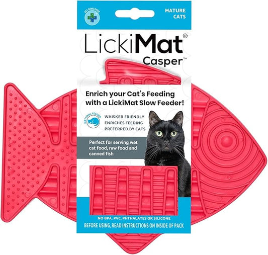 LickiMat Casper, Fish-Shaped Cat Slow Feeders Lick Mat, Boredom Anxiety Reducer; Perfect for Food, Treats, Yogurt, or Peanut Butter. Fun Alternative to a Slow Feed Cat Bowl or Dish, Pink