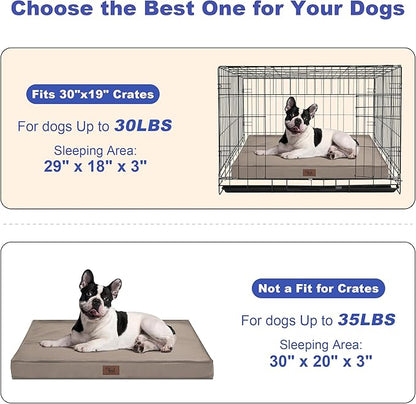 Outdoor Orthopedic Dog Bed for Medium Dogs & Cats, Waterproof Flat Pet Mat with Egg Crate Foam & Washable Removable Oxford Cover, 30x20 Inch, Khaki