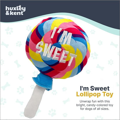 Huxley & Kent Funny Dog Toy w/Squeaker – Power Plush Squeaky Dog Toys for Small, Medium & Large Dogs – Soft Stuffed Animal for Indoor Play & Fetch - I'm Sweet Lollipop, Large