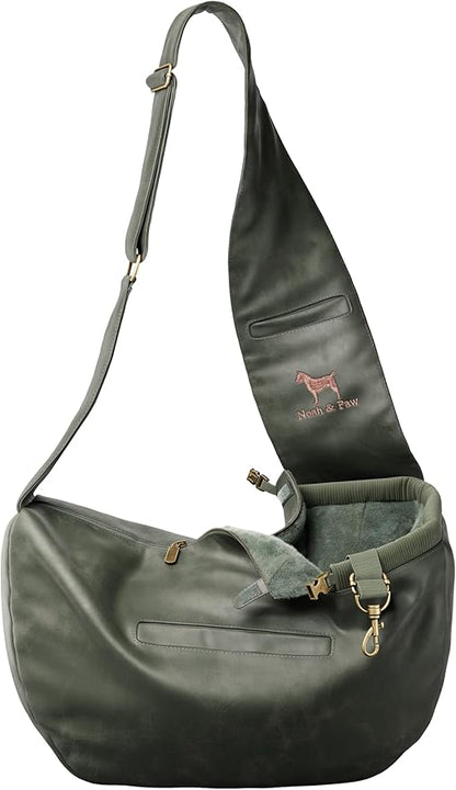 Noah & Paw Dog Sling Carrier for Small Dogs 5-18lb, Dog Sling for Small Dogs and Cats, Dog Carrier with Adjustable Padded Strap, Vegan Denim Lined with Fur, 3X Safety Features, Machine Washable