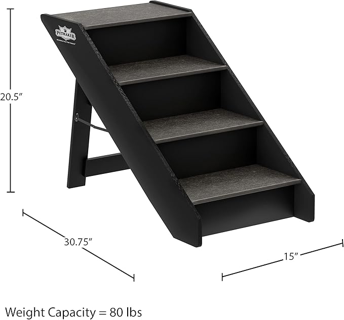 Pet Stairs - Home and Vehicle Nonslip Carpeted Dog Steps with 4-Step Design - for Puppies, Kittens, and Other Small Pets by PETMAKER (Gray)