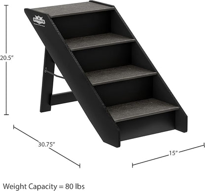 Pet Stairs - Home and Vehicle Nonslip Carpeted Dog Steps with 4-Step Design - for Puppies, Kittens, and Other Small Pets by PETMAKER (Gray)