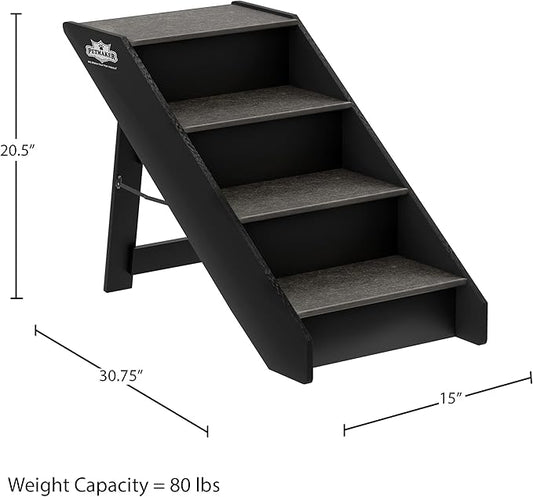 Pet Stairs - Home and Vehicle Nonslip Carpeted Dog Steps with 4-Step Design - for Puppies, Kittens, and Other Small Pets by PETMAKER (Gray)