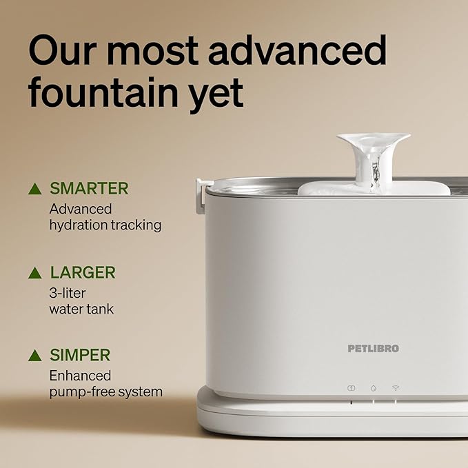 PETLIBRO Quiet Dog Water Fountain Stainless Steel Tray, Smart Pet Water Fountain for Dogs Inside with App Monitoring, 3L Dog Fountain Water Bowl, Automatic Water Dispenser for Dogs, Cat Water Fountain