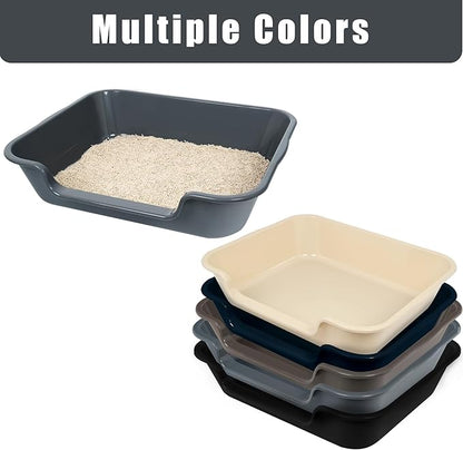 2 Pack of Extra Large Cat Litter Box (ABS Material), Low Entry Senior Litter Pen for Geriatric Kitty Big Cats, Jumbo Pet Safe Litter Boxes Tray for Pets Potty (Dark Blue, 20" L x 15.5" W)