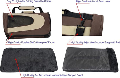 EliteField Deluxe Soft Pet Carrier (3 Year Warranty, Airline Approved), Multiple Sizes and Colors Available (20" L x 11" W x 11" H, Brown+Beige)