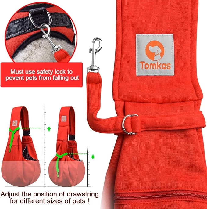 Tomkas Small Dog Cat Sling Carrier Puppy Purse Travel Wrap Soft Crossbody Pet Bag (Red, M - Zip Pocket & Adjust Strap)
