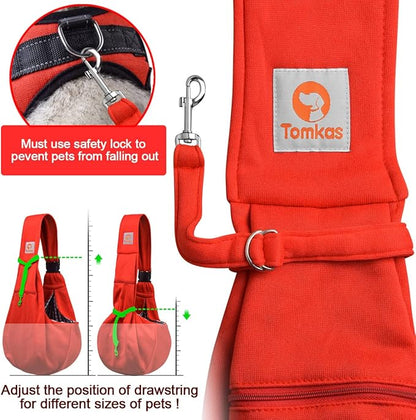 Tomkas Small Dog Cat Sling Carrier Puppy Purse Travel Wrap Soft Crossbody Pet Bag (Red, M - Zip Pocket & Adjust Strap)