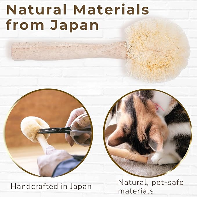 Gentle Cat Brush for Indoor Cats – Soft Daily Grooming & Massage Brush for Sensitive Cats & Kittens, Removes Loose Surface Fur (Not a Deshedding Tool), Natural Sisal, Made in Japan (Type-A)