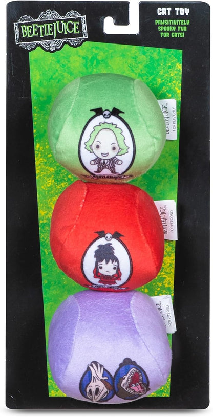 Beetlejuice Catnip Jingle Balls Cat Toy, 3 Pack Featuring Beetlejuice, Lydia, Barbara and Adam
