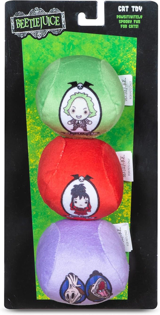 Beetlejuice Catnip Jingle Balls Cat Toy, 3 Pack Featuring Beetlejuice, Lydia, Barbara and Adam