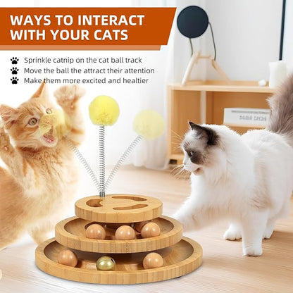 Cat Ball Track Toy with Puzzle Top, 3-Level Tower with 9 Removable Balls, Interactive Toy for Kitten Mental & Physical Exercise
