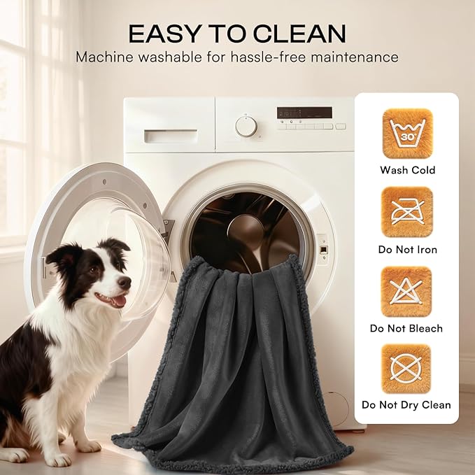 Waterproof Pet Blanket, Liquid Pee Proof Dog Blanket for Sofa Bed Couch, Reversible Sherpa Fleece Furniture Protector Cover for Small Medium Large Dogs Cats, Black Medium（57" x 40"）