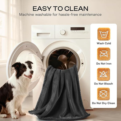 Waterproof Pet Blanket, Liquid Pee Proof Dog Blanket for Sofa Bed Couch, Reversible Sherpa Fleece Furniture Protector Cover for Small Medium Large Dogs Cats, Black Medium（57" x 40"）